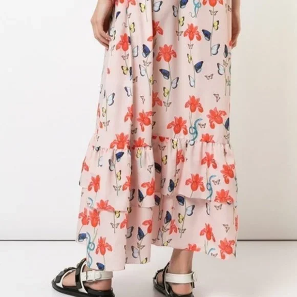 BORGO DE NOR Women's Pink Butterfly Print Ruffle Maxi Dress Size 12 - Picture 4 of 15